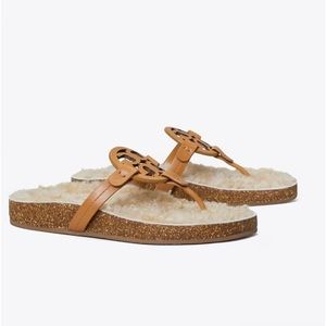 TORY BURCH Miller Cloud Shearling
Cork Leather Thong Sandal Size 9 Tan/neutral.